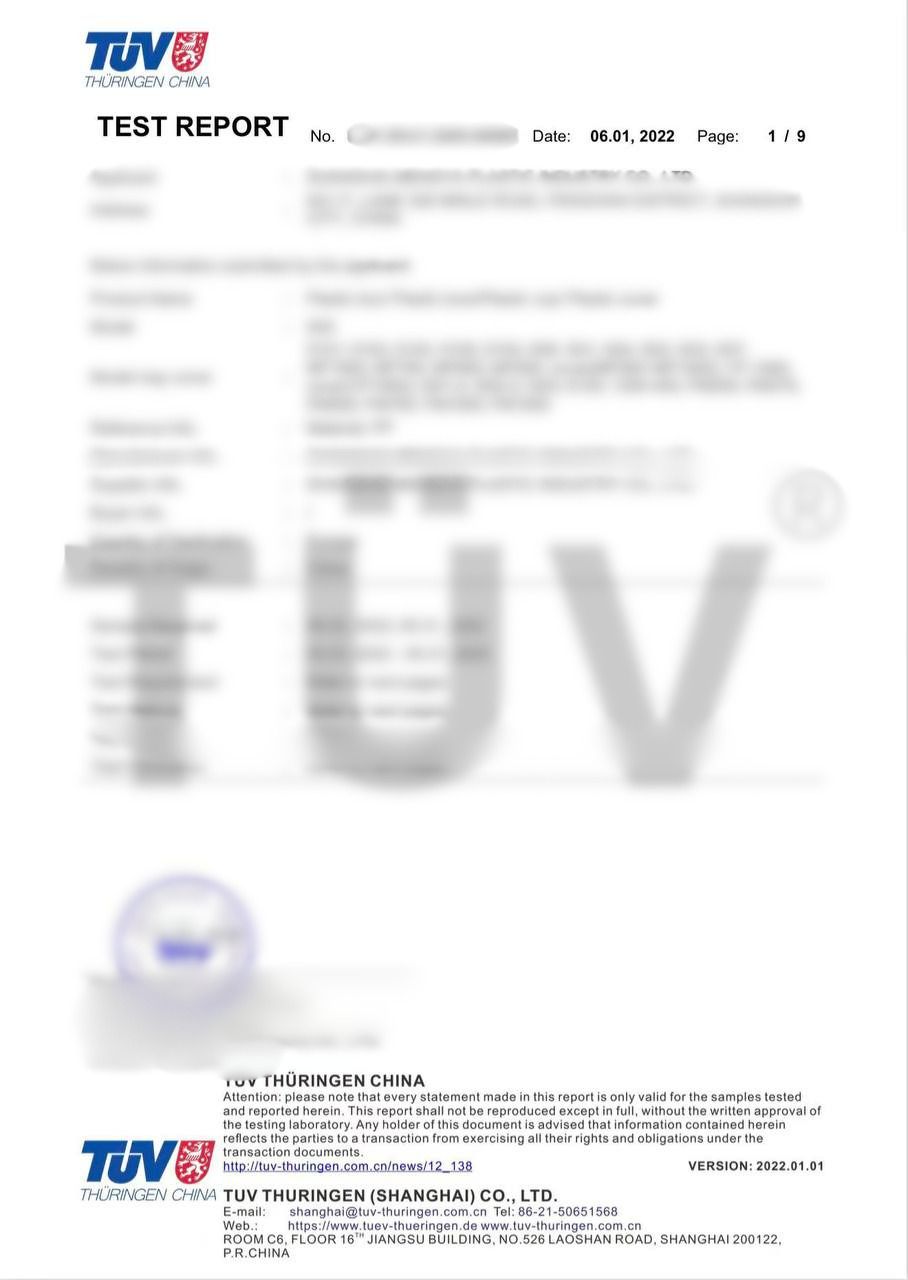 TÜV Test Report — Plastic Containers